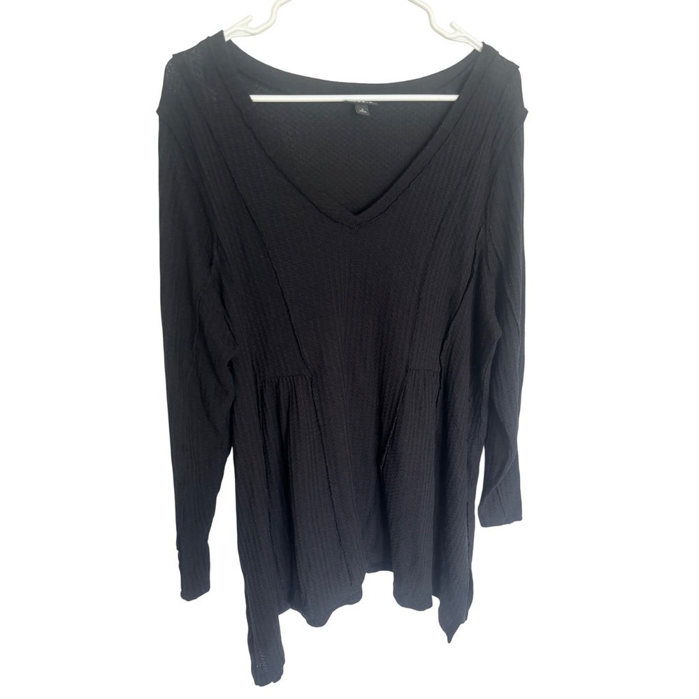 Torrid Black Waffle Knit Goth Babydoll Tunic Top Long Sleeve Plus Size 2 2X